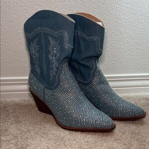 Blue Rhinestone Western Boots
